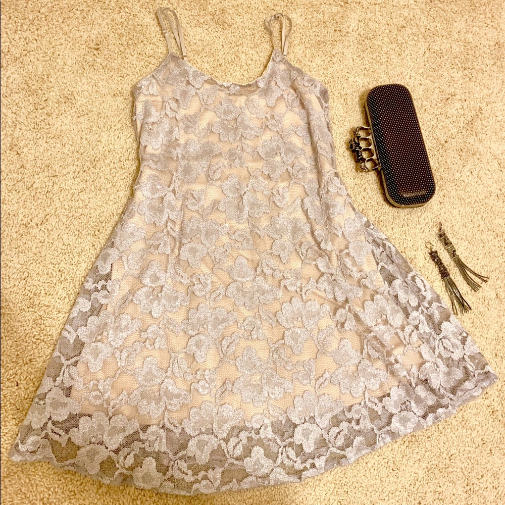 Purple Spaghetti strap glitter mini slip dress